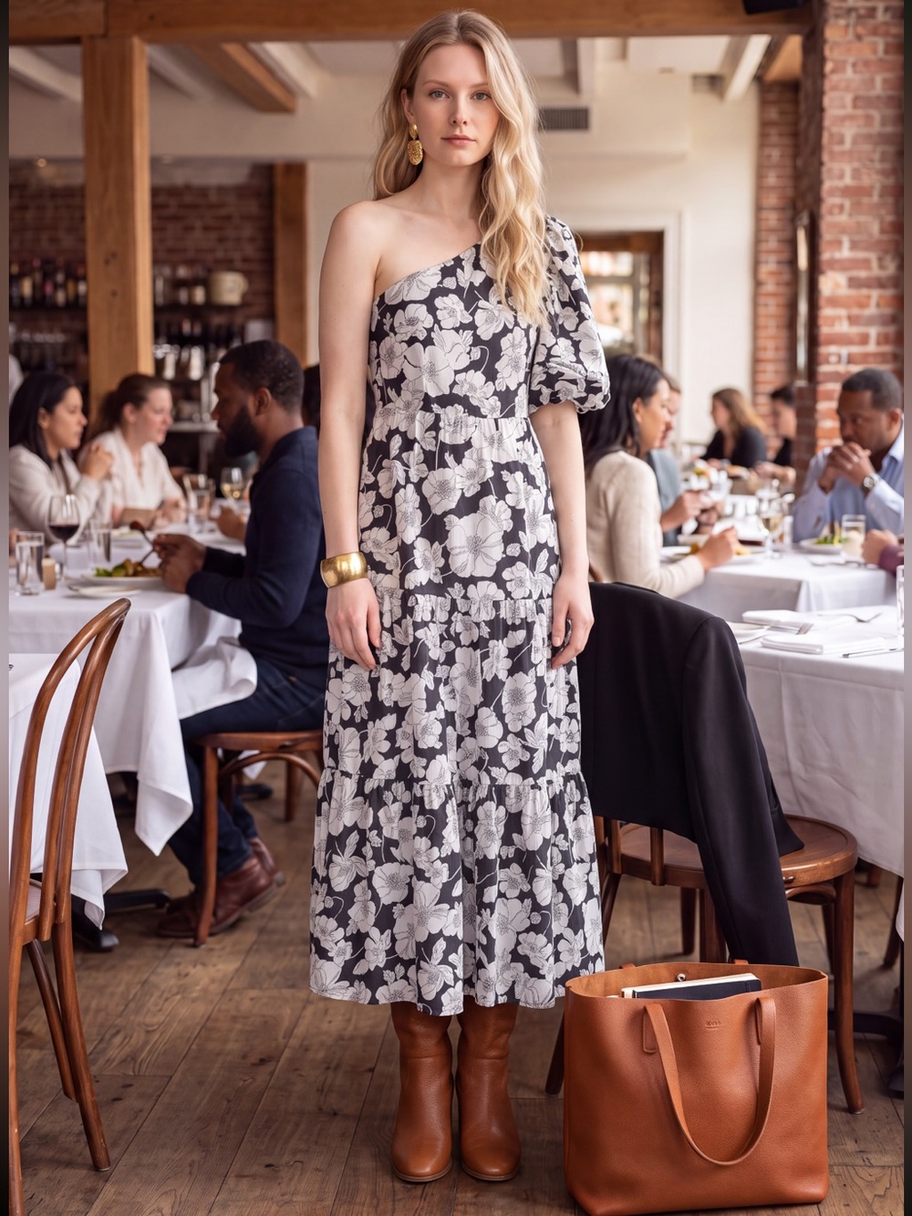 Hyacinth House By Tuckernut Black Floral One Shoulder Maureen Maxi Dress